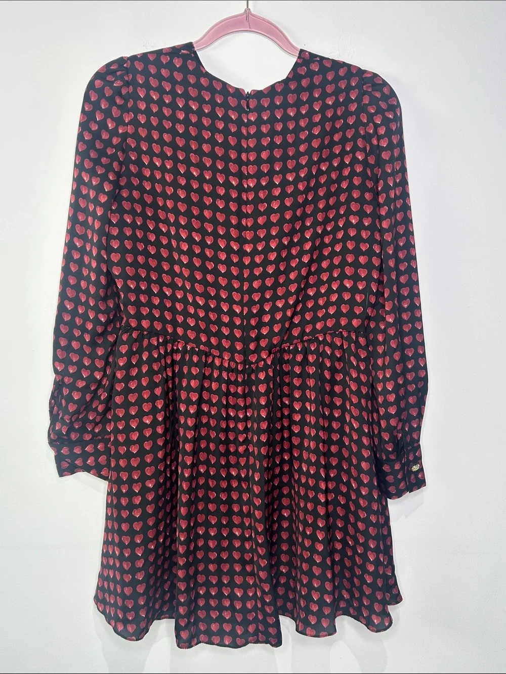 ZARA Woman Red Heart Print Long Sleeve Romper Mini Dress Black Size Small